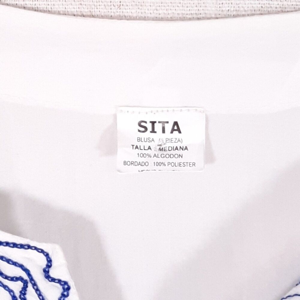Sita Women's Floral Embroidered Tunic Size Small White 100% Cotton 3/4 Sleeve - Picture 10 of 13